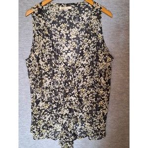 Old Navy Womens Top Blouse 2X Plus Black Yellow Floral Sheer Flowy Sleeveless